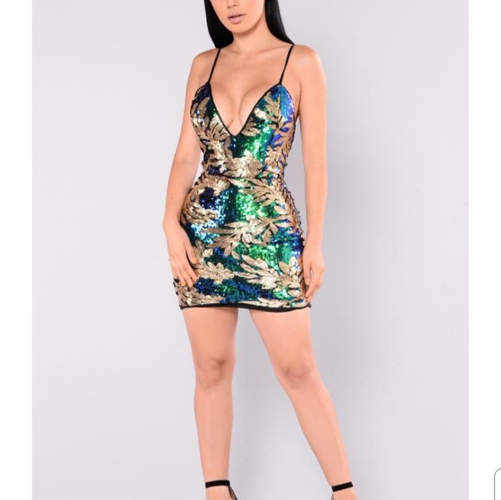 Multicolored sequin gold leaf dress